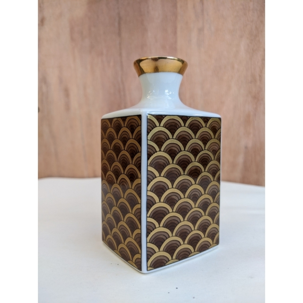Vintage Otagiri brown gold scalloped porcelain mini vase